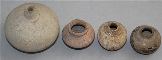 Four South East Asian pottery jarlets, c.300 AD, largest 6.5cm